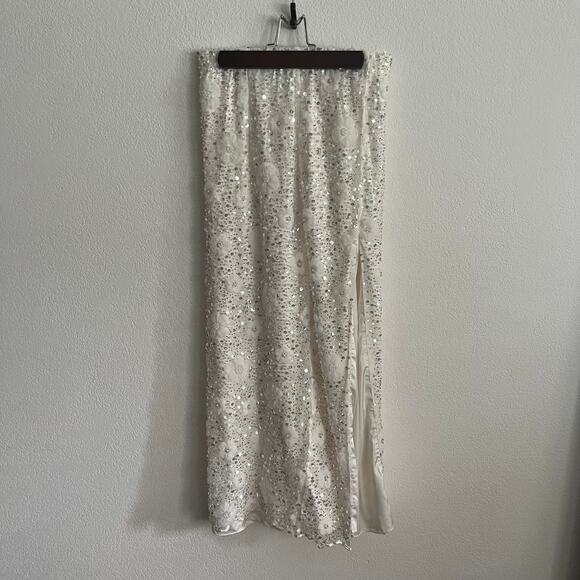 Show Me Your MuMu Love Letter Beaded Embroidered Maxi Skirt with Side Slit - Picture 2 of 8